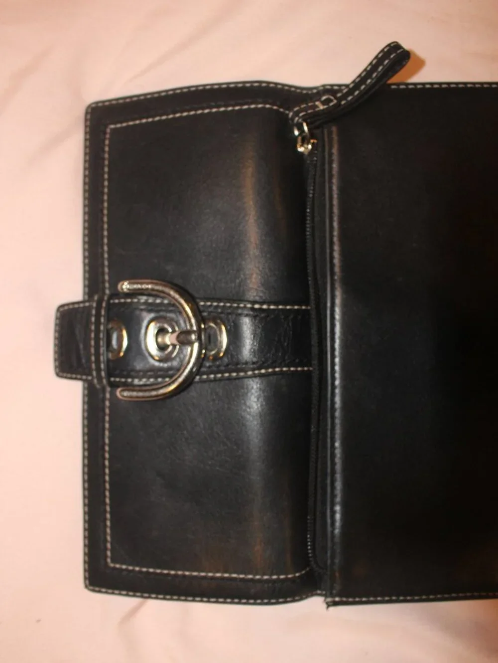Vintage Coach Soho Black Leather Buckle Long Wallet Y2K Silver Hardware